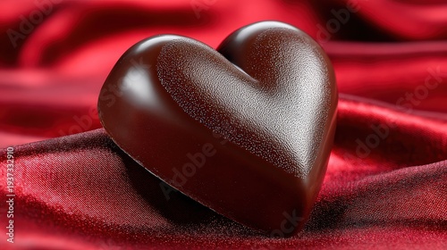 Heart-Shaped Dark Chocolate on Elegant Red Silk Fabric