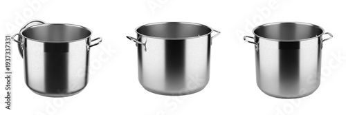 Принти на полотні Set and collection of stainless steel stock pots isolated on white transparent p