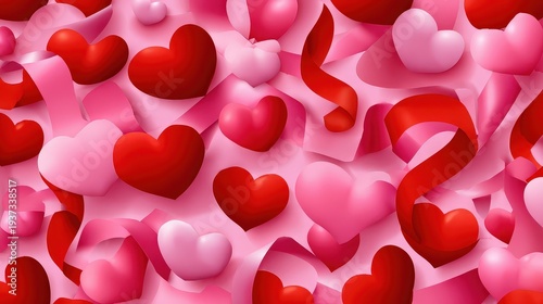 Romantic Valentine's Day Background with Red and Pink Hearts