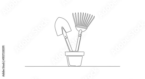 Gardening tools in a pot for planting and cultivation