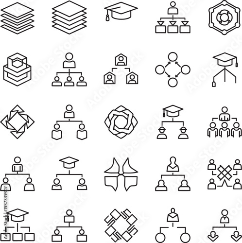 Education Learning Line Icon Set, School Knowledge, Graduation Cap, Academic Study, University Education Outline Vector Icons