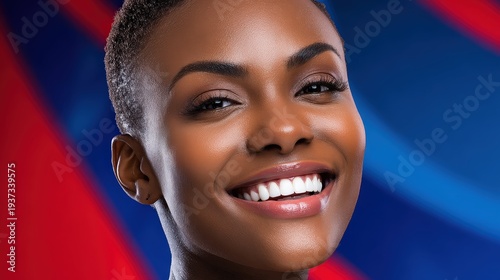 Radiant Smile of a Beautiful Black Woman with Short Hair