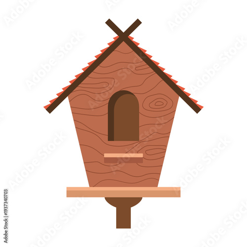 Rustic wooden birdhouse flat vector illustration with natural wood grain texture simple garden nest box for birds isolated on light background