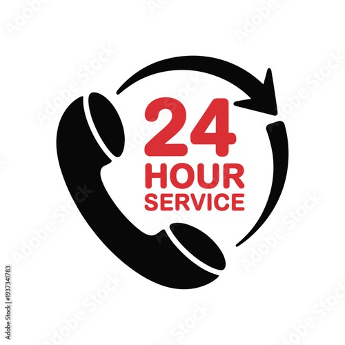 Telephone receiver graphic represents continuous twenty-four hour.