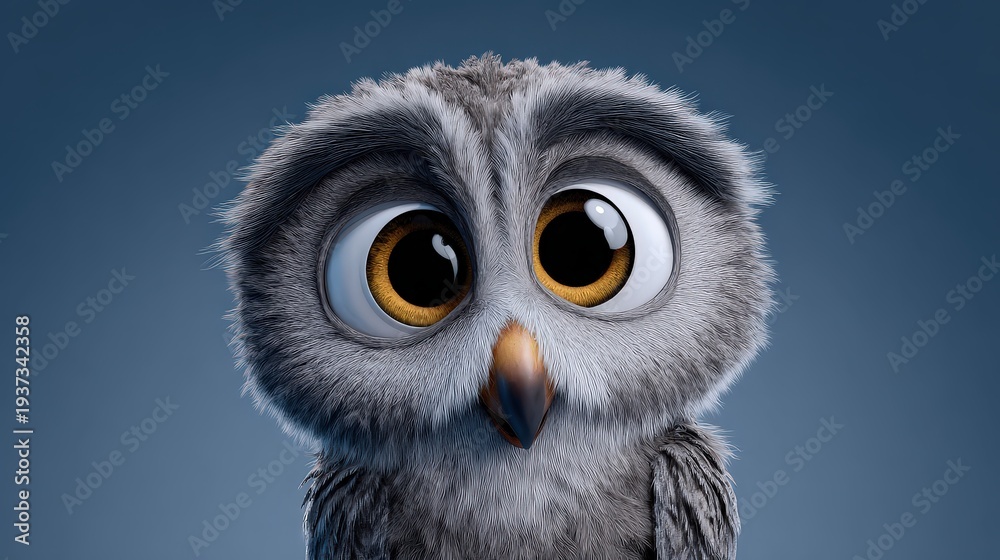Fototapeta premium Cute 3D Animated Owl Character with Big Expressive Eyes