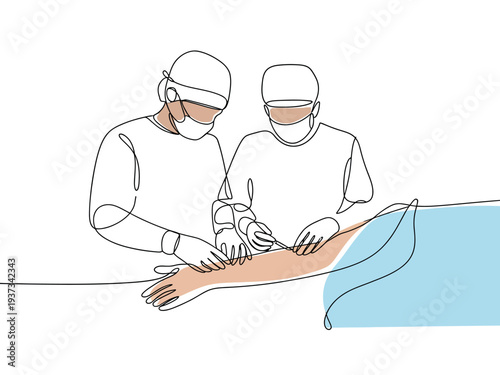 Medical professionals performing surgical procedure on patient