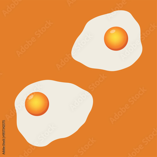 Two Fried Eggs Sunny Side Up Vector Illustration on Orange Background, Minimalist Food Icon for Breakfast Menu Design, Healthy Organic Protein Meal Concept, Flat Style Kitchen Art for Cafe and Diner