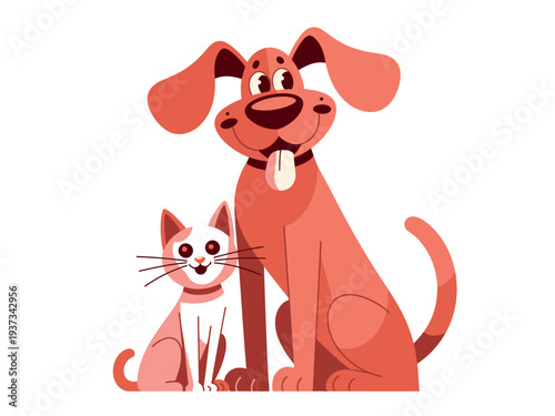 Cartoon dog and cat sitting together, friendly pets, animal companions, cute illustration