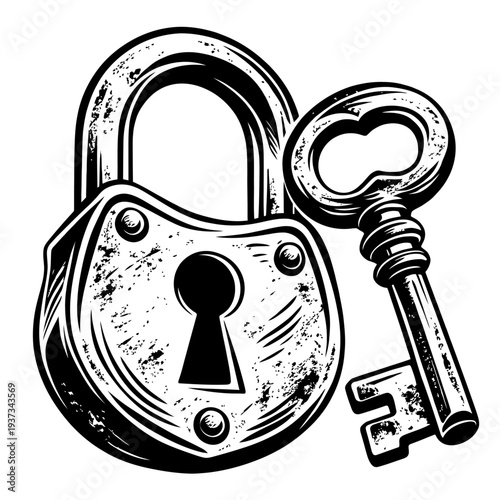 vintage padlock and key illustration security access control protection