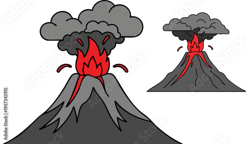 Cartoon Volcano Eruption Vector Illustration