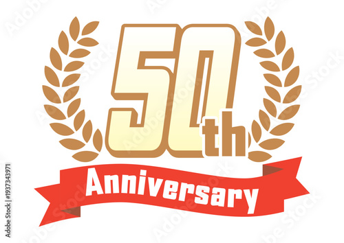 月桂樹とリボンの50周年アイコン