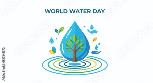 World water day graphic with a tree inside a water droplet design