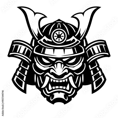 Samurai helmet and mask graphic vector illustration isolated on white background for logo and emblem design