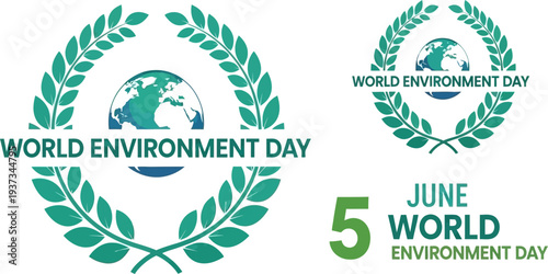 World Environment Day poster with green laurel wreath eco design