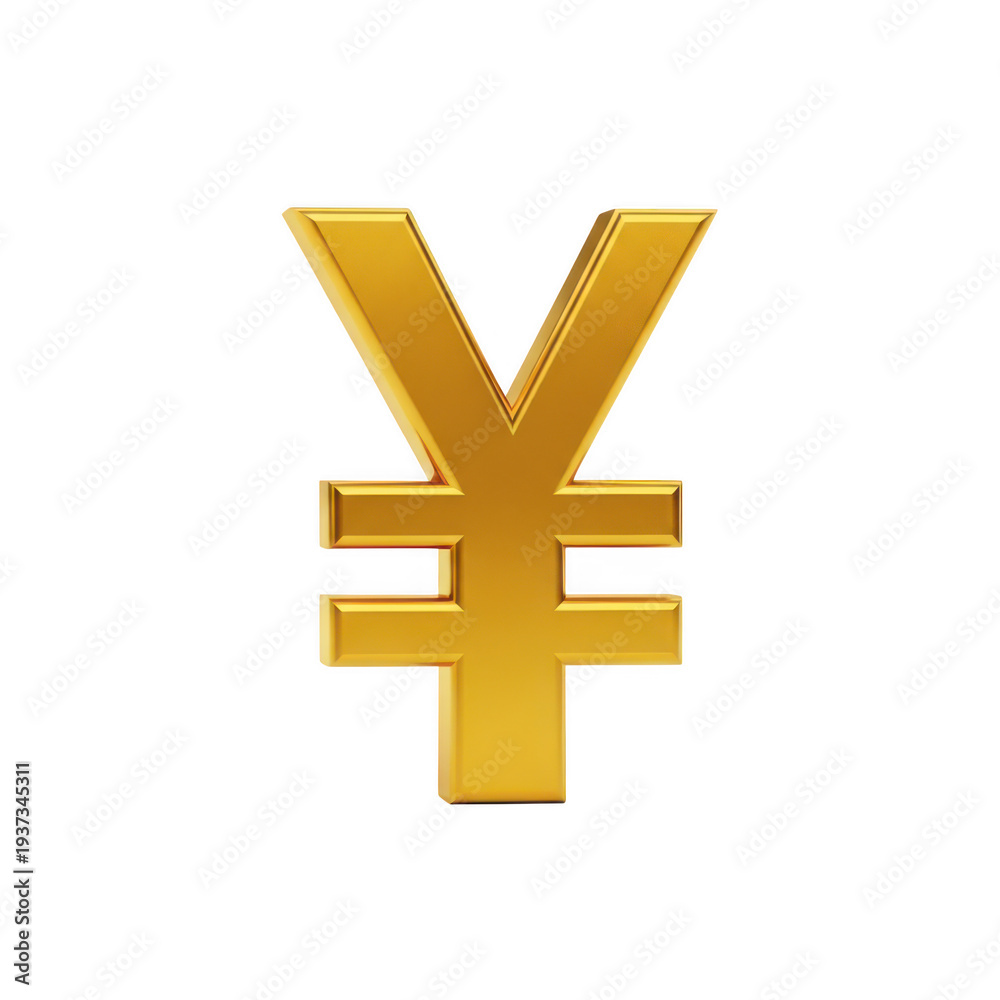 Fototapeta premium Golden chinese yuan symbol isolated on transparent background
