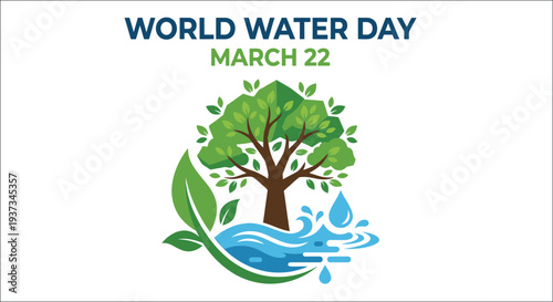 World water day graphic with a tree water and leaves design