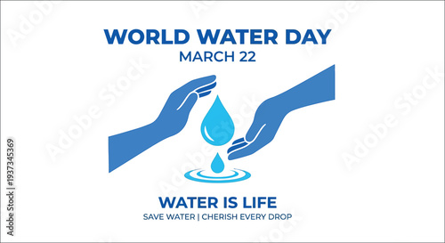 World water day graphic featuring cupped hands and a water droplet