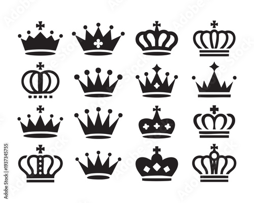 Royal crown silhouettes set vector illustration for heraldic emblems majestic branding logo design