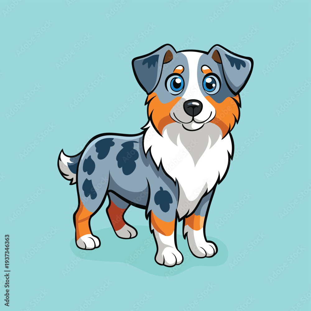 Fototapeta premium Cute cartoon australian shepherd dog illustration