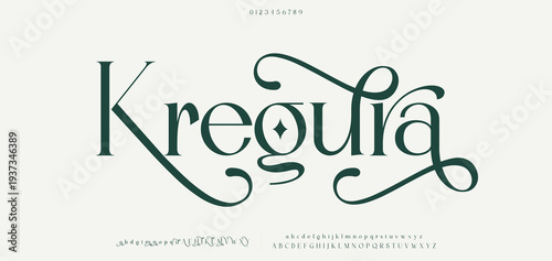 Kregura Elegant Font Uppercase Lowercase And Number. Classic Lettering Minimal Fashion Designs. Typography modern serif fonts regular decorative vintage concept. vector illustration