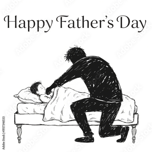 Happy Father’s Day – Loving Dad Tucking Child into Bed Illustration