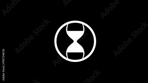 A simple illustration of an hourglass symbol, rendered in white against a black backdrop
