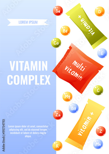 Multivitamin Sachets and Vitamin Complex Banner for Healthcare Advertising