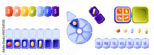 Colorful Weekly Pill Organizer and Round Medicine Box Set