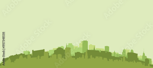 Green panoramic poster of the city skyline with solid background buildings on a hilly terrain of UTRECHT, NETHERLANDS