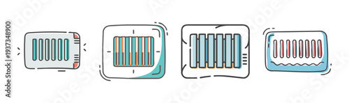 Collection of four hand-drawn barcode icons with a playful, sketchy style.