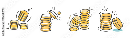 Hand-drawn illustration of shrinking coin stacks representing financial loss or economic decline.