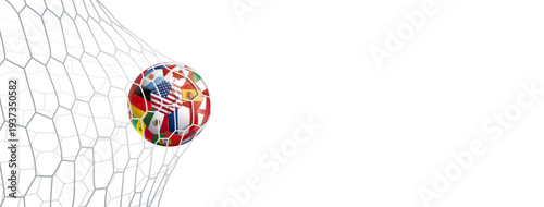 BALLON DE FOOTBALL DANS LE FILET. Fond blanc