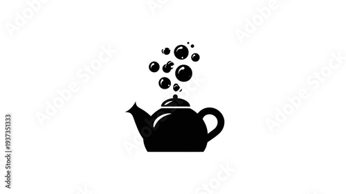 A black teapot design with bubbles escaping from the spout. A simple, clean, and modern illustration