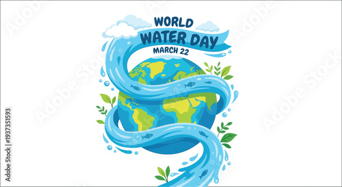 World water day illustration featuring a globe and flowing water