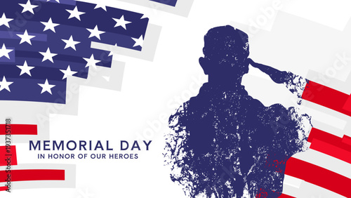 Memorial day, in honor of our heroes banner with soldier silhouette and red star