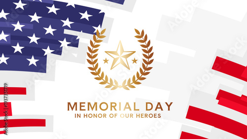 Memorial day, in honor of our heroes banner with soldier silhouette and red star