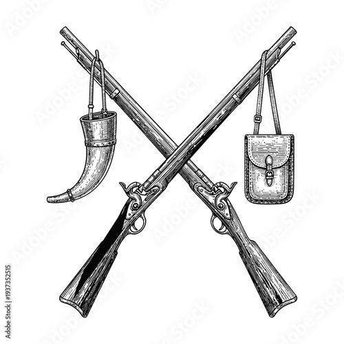 Wallpaper Mural Crossed antique rifles with powder horn and pouch. Torontodigital.ca
