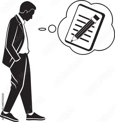 Businessman Thinking About Task or Note Taking Vector Illustration