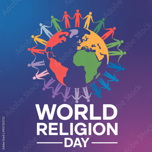 World Religion Day people holding hands globe.
