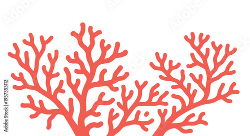 A graphic illustration of red coral branches with numerous organic forms is depicted against a clean white background.