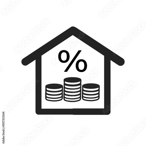 Real estate interest rates, mortgage and house percentage icon set in different styles.