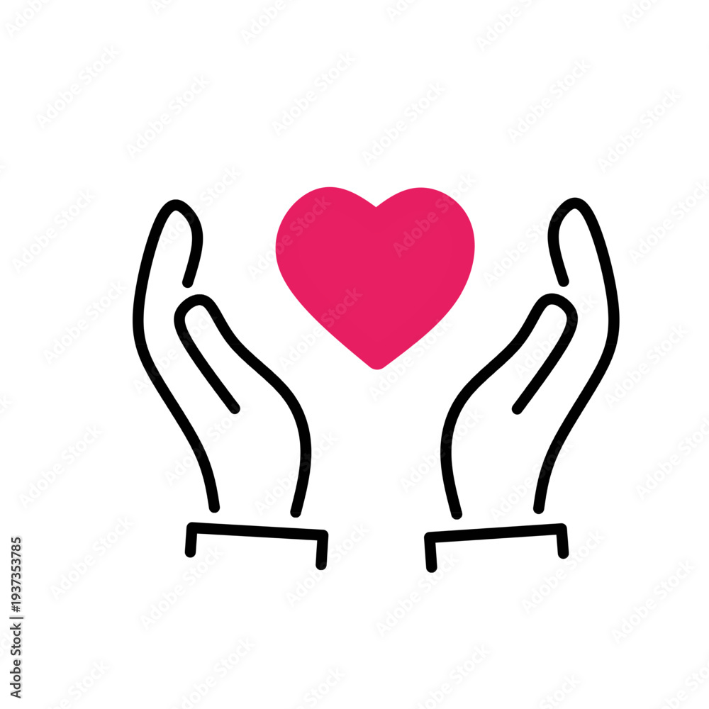 Obraz premium Hands Protecting Heart Icon. Love and Care Concept