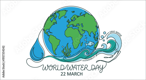 Illustration depicting earth with water elements for world water day awareness
