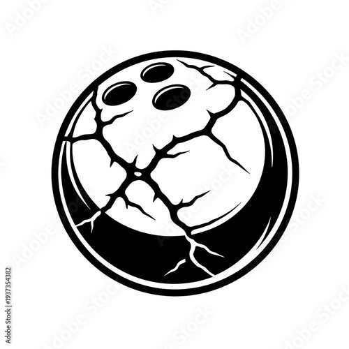Cracked bowling ball icon isolated on white background, illustration of a damaged bowling ball with cracks