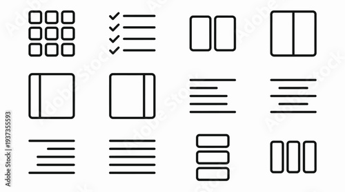Collection of User Interface Icons Representing Layout and Organization.