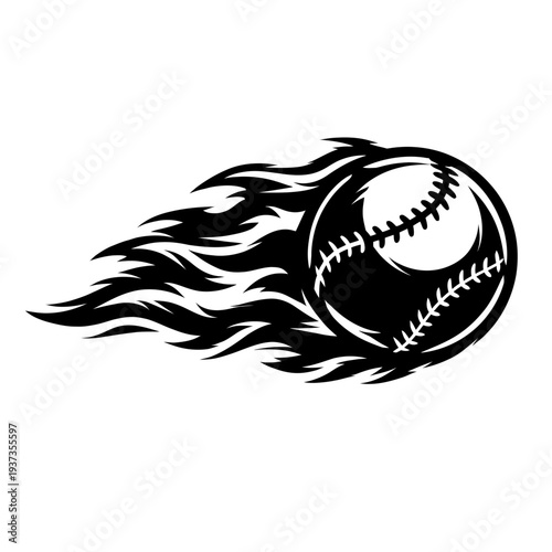 Baseball on fire, a symbol of passion and energy in the sport, surrounded by flames