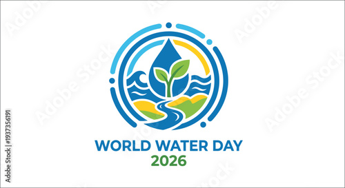 World water day 2026 logo featuring a water droplet leaf and waves