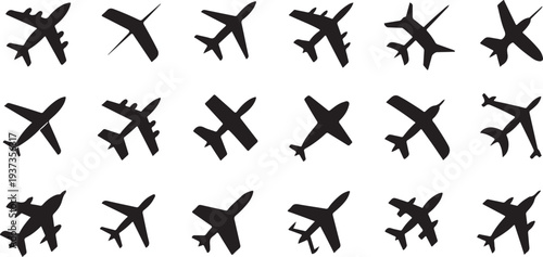 airplane silhouette icon set vector illustration