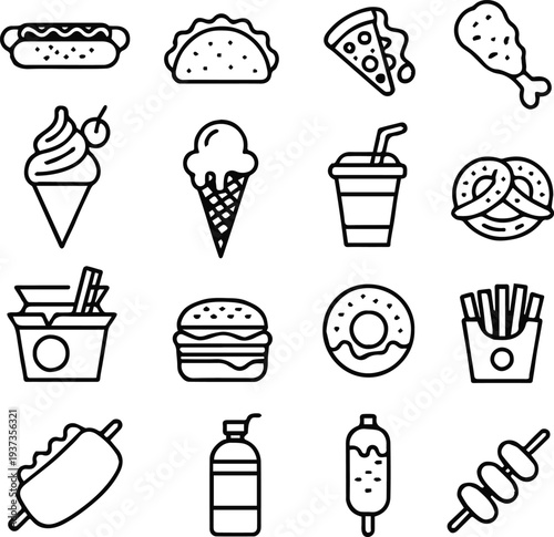 icon set of fast food line vectors