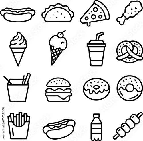 fast food icon pack with burger fries chicken icecream soda